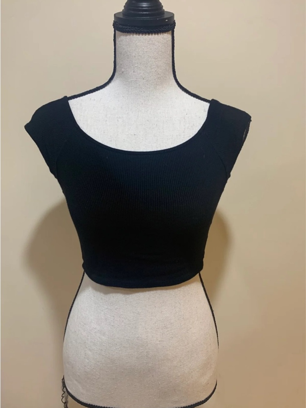 Charlotte Russe Black Ribbed Cap Sleeve Crop Top